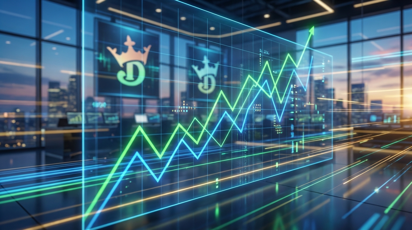 กราฟหุ้น DraftKings พุ่งสูงขึ้น แสดงถึงการเติบโตในตลาดหุ้น