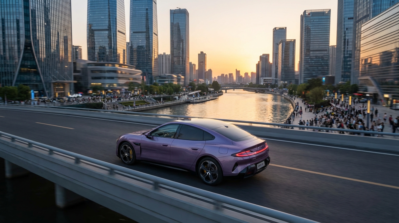 รถยนต์ไฟฟ้า Xiaomi SU7 ในเมืองใหญ่ของจีน