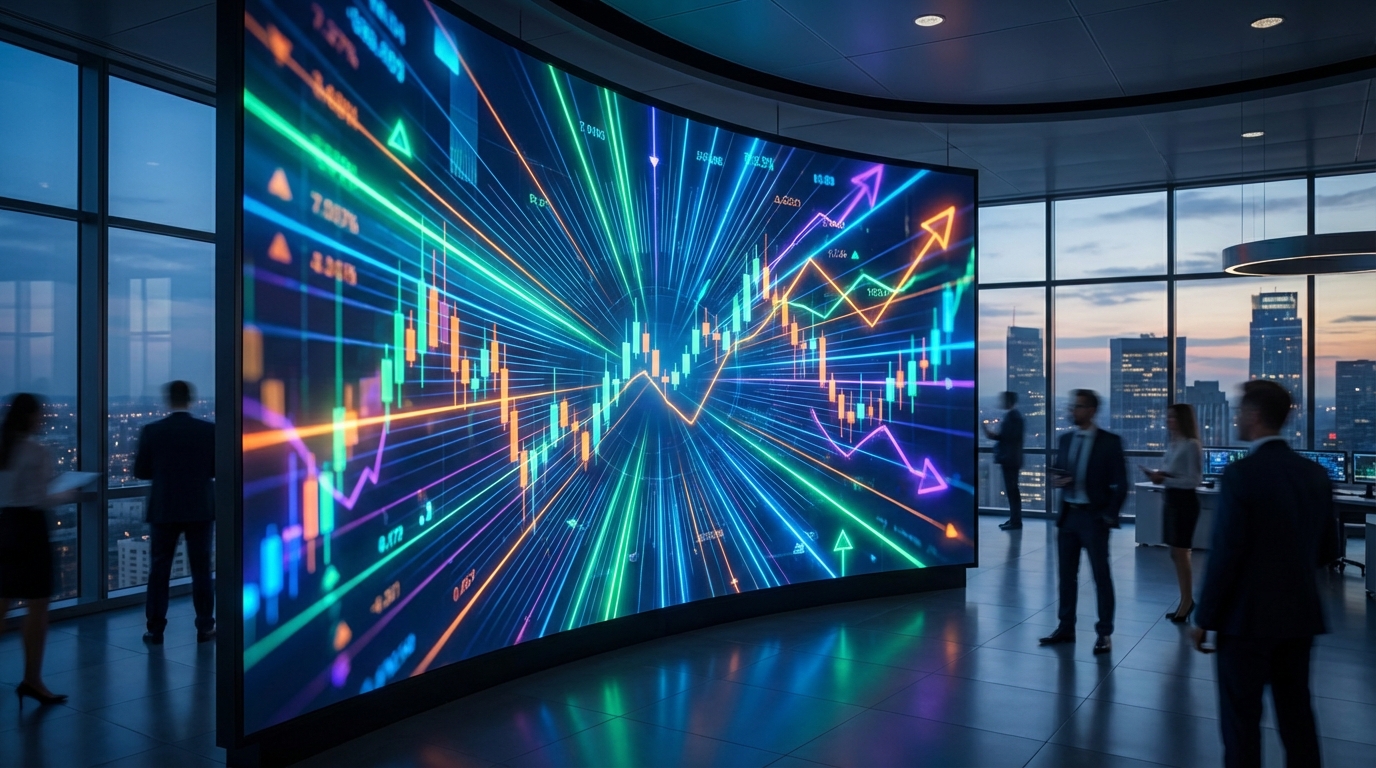 กราฟหุ้นแสดงแนวโน้มขึ้นและลงในตลาดหุ้น