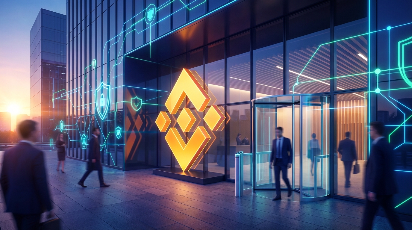 โลโก้ Binance แสดงถึงการปฏิบัติตามกฎระเบียบและความปลอดภัย