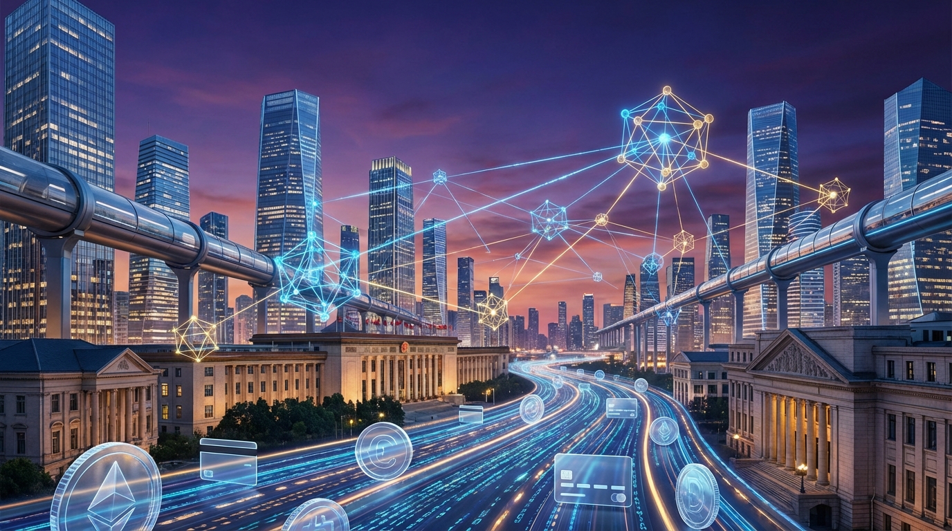 ภาพแสดงการรวมกันของคริปโตเคอร์เรนซีและการเงินแบบดั้งเดิม โดยมีเฟดเป็นผู้กำกับดูแล