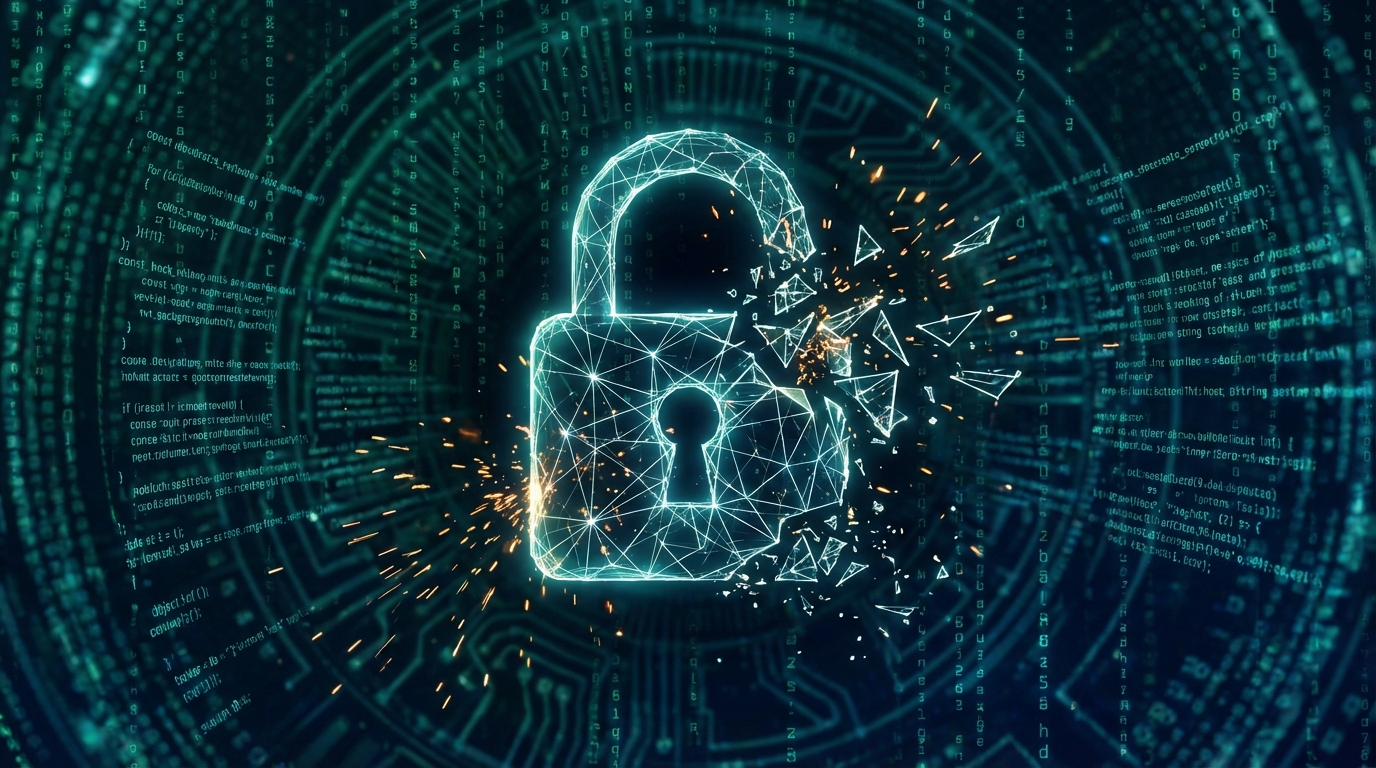 ภาพแสดงการเจาะระบบดิจิทัลด้วยรหัส แสดงถึงความปลอดภัยทางไซเบอร์และภัยคุกคามดิจิทัล