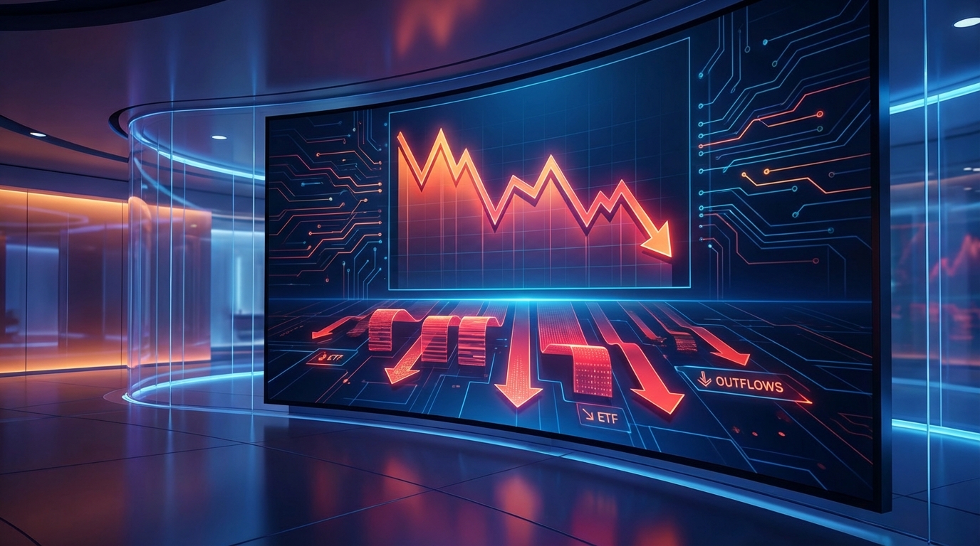 กราฟราคา Bitcoin แสดงแนวโน้มขาลง พร้อมภาพ ETF ไหลออก