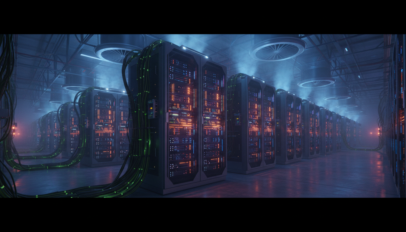 ฟาร์มขุด Bitcoin ที่ทันสมัย แสดงถึงกระบวนการที่ใช้พลังงานสูง