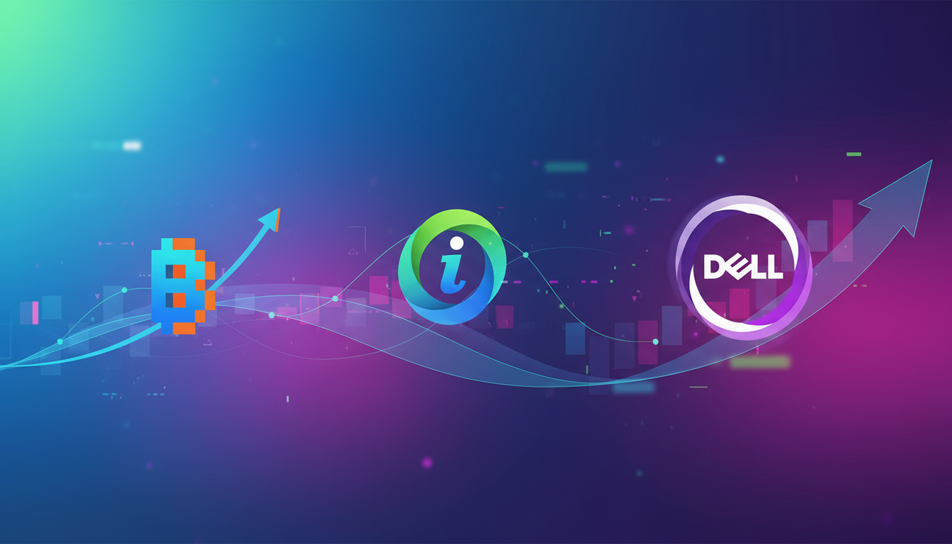 กราฟหุ้นผันผวนของ Block, Intuit, และ Dell Technologies