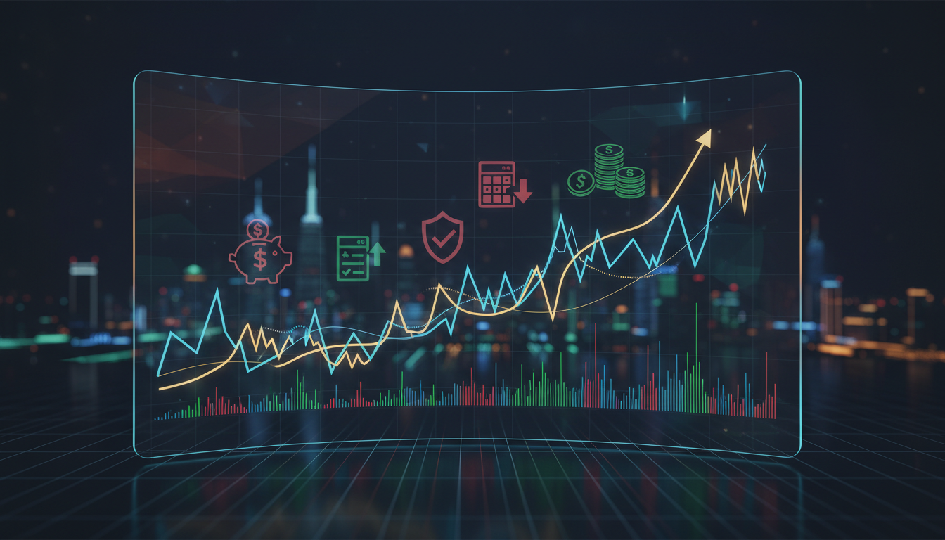 กราฟราคา Bitcoin ผันผวน พร้อมไอคอนภาษีคริปโต