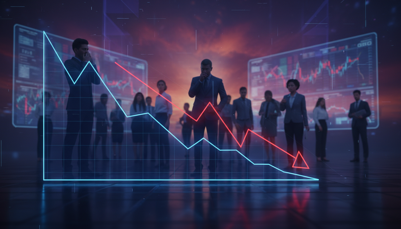 กราฟแสดงแนวโน้มขาลงของตลาดหุ้นสหรัฐฯ นักลงทุนแสดงความกังวล