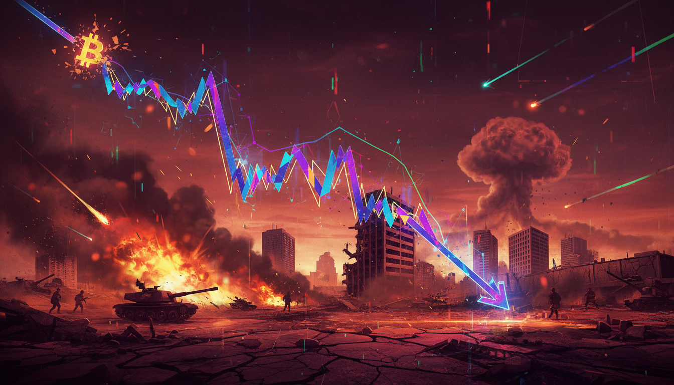 กราฟราคา Bitcoin ร่วงลง พร้อมพื้นหลังสงคราม