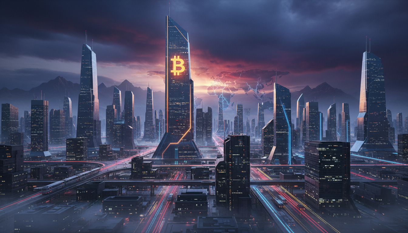 ภาพ Bitcoin ในเมืองอนาคต สะท้อนความผันผวนทางเศรษฐกิจและภูมิรัฐศาสตร์