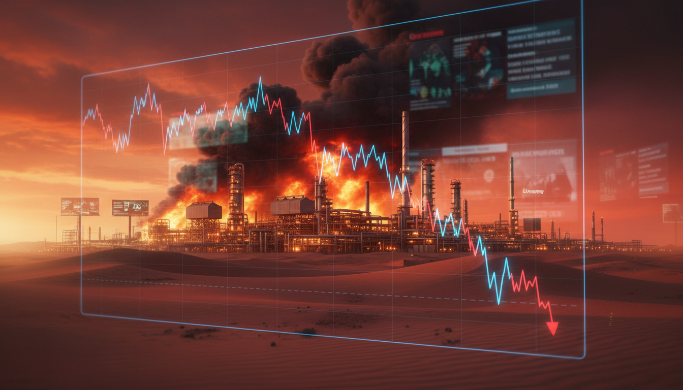 กราฟราคา Bitcoin ร่วงลง ท่ามกลางภาพโรงกลั่นน้ำมันที่ถูกโจมตีในตะวันออกกลาง