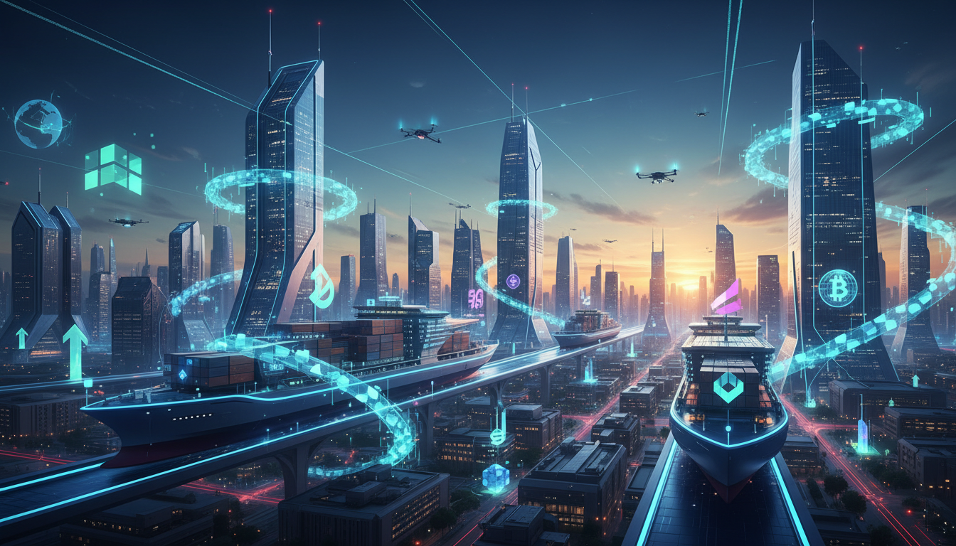 ภาพแสดงการใช้เทคโนโลยีบล็อกเชนในการค้าระหว่างประเทศ