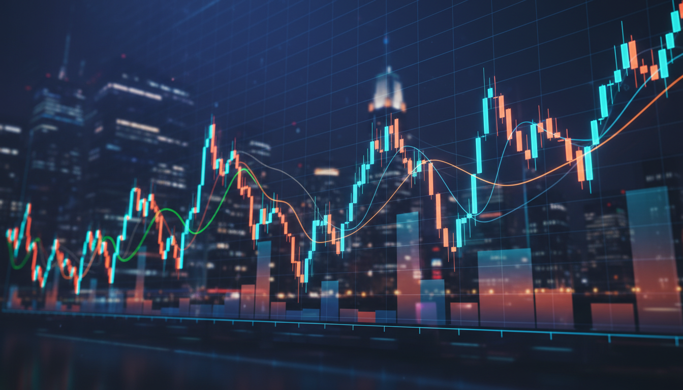 กราฟตลาดหุ้นสหรัฐฯ แสดงความผันผวน
