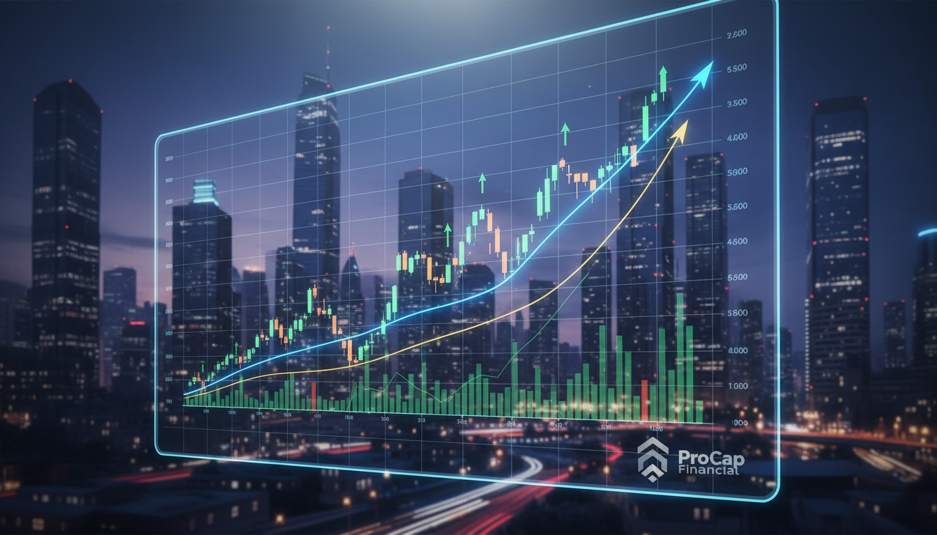 กราฟราคา Bitcoin พุ่งสูงขึ้น แสดงถึงการลงทุนของ ProCap Financial