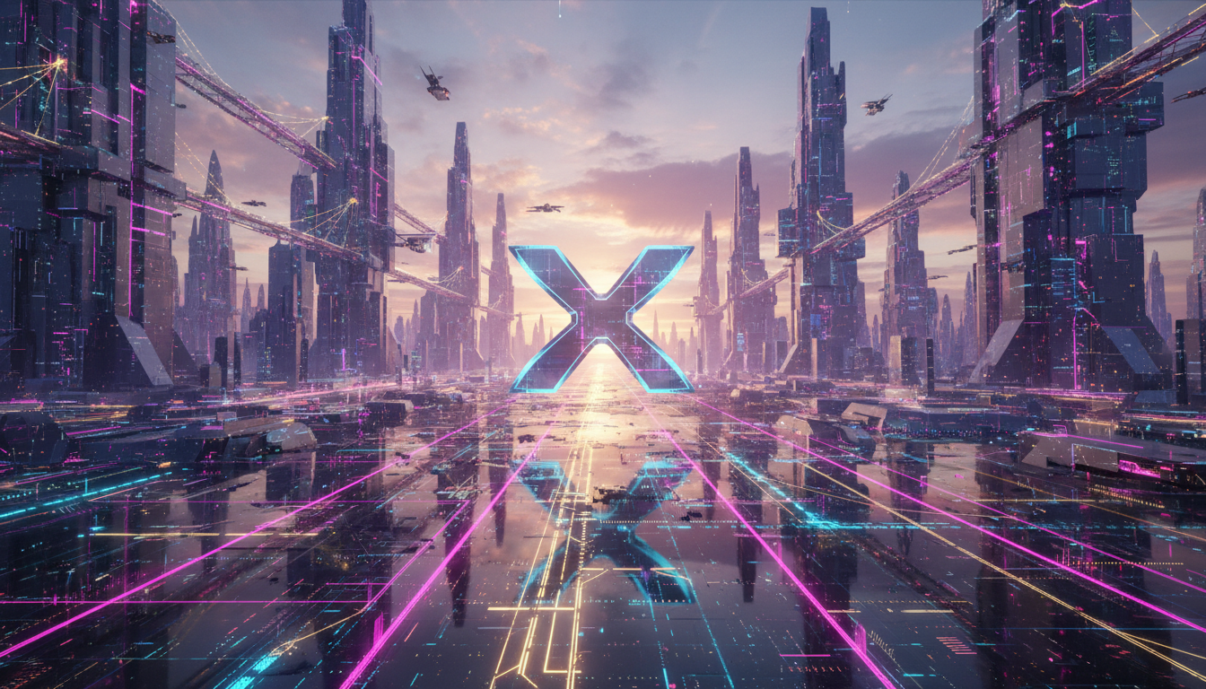 เหรียญ XRP บนพื้นหลังเทคโนโลยีแห่งอนาคต