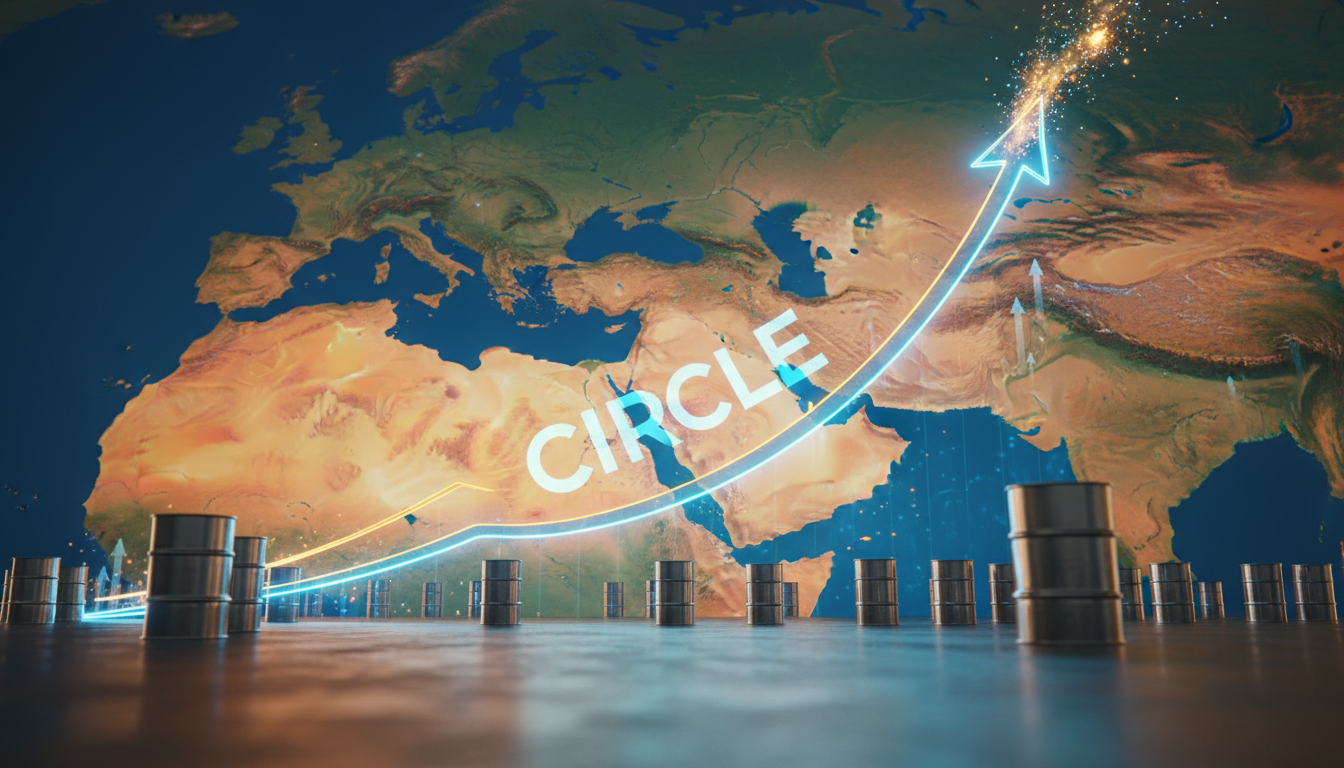 กราฟแสดงราคาหุ้น Circle พุ่งสูงขึ้น ท่ามกลางสถานการณ์ความตึงเครียดในตะวันออกกลางและราคาน้ำมันที่สูงขึ้น