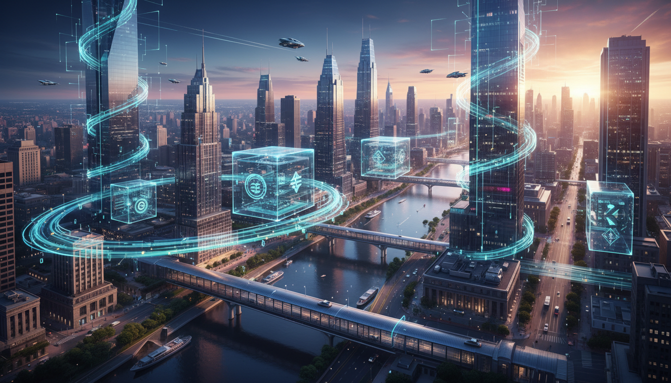 ภาพแสดงการผสานรวมระหว่างสถาบันการเงินดั้งเดิมและเทคโนโลยีบล็อกเชน