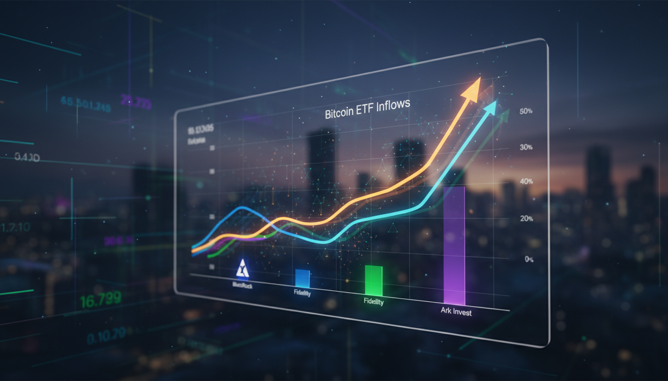 กราฟแสดงเม็ดเงินไหลเข้า Bitcoin ETF โดยมีโลโก้ BlackRock