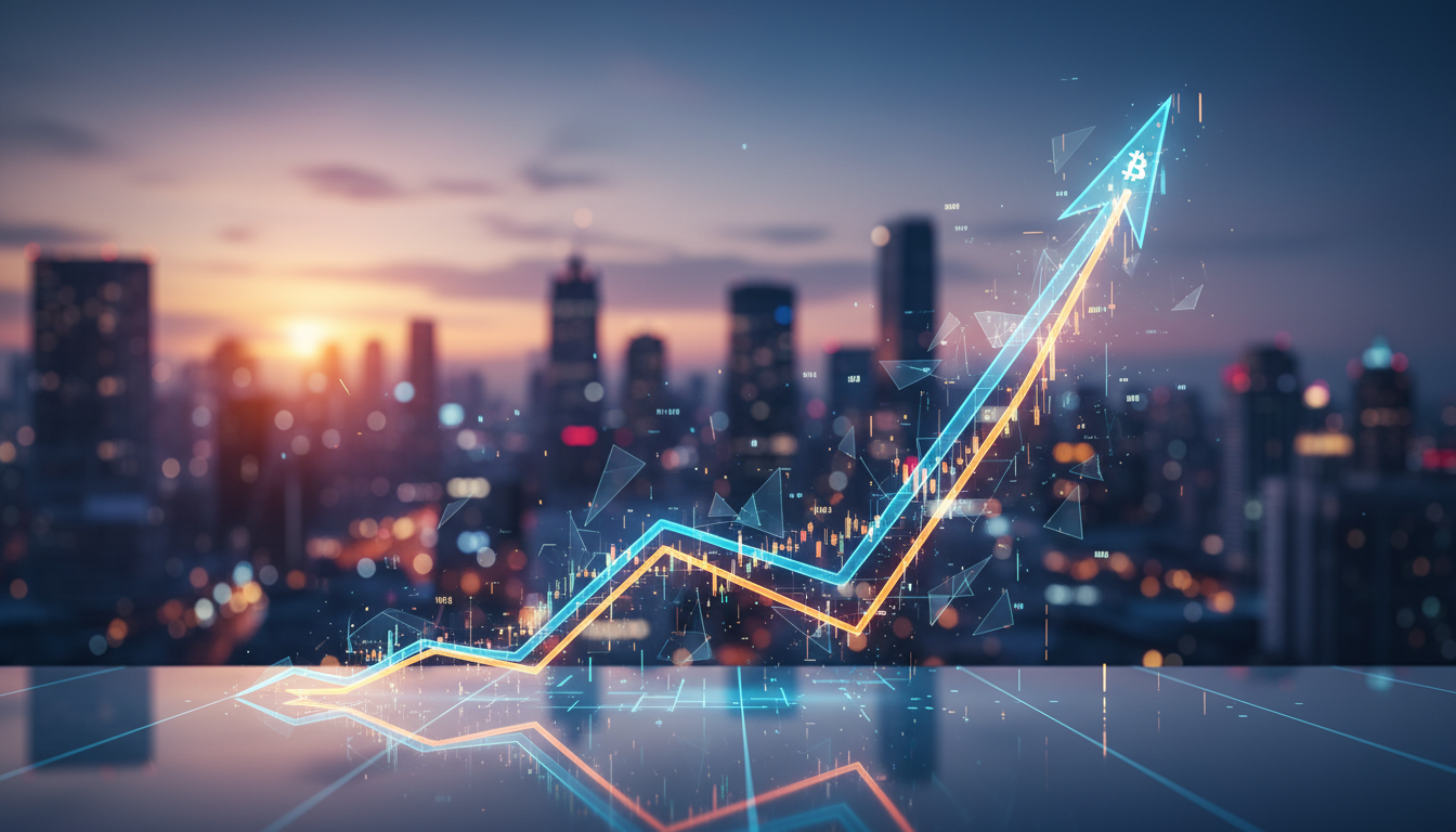 กราฟแสดงราคา Bitcoin พุ่งสูงขึ้น