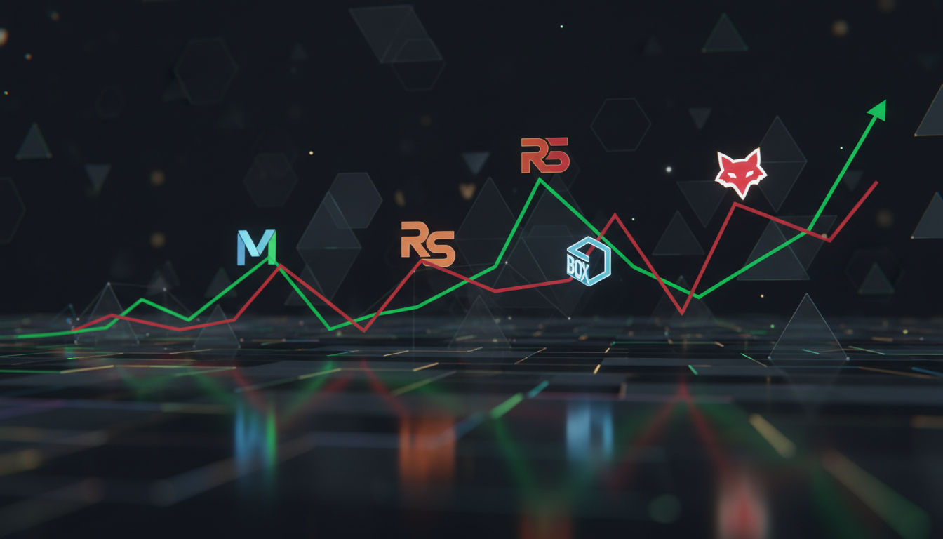 กราฟหุ้นแสดงความผันผวนของ Moderna, Ross Stores, Box และ Gitlab