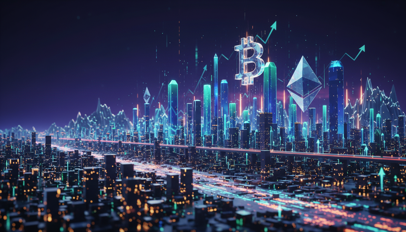 กราฟราคาหุ้นคริปโตพุ่งสูงขึ้น แสดงถึงการเติบโตของตลาด