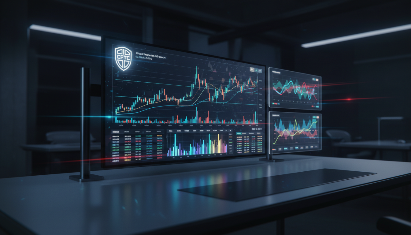หน้าจอเทรด Bitcoin Perpetual Futures พร้อมโลโก้ CFTC