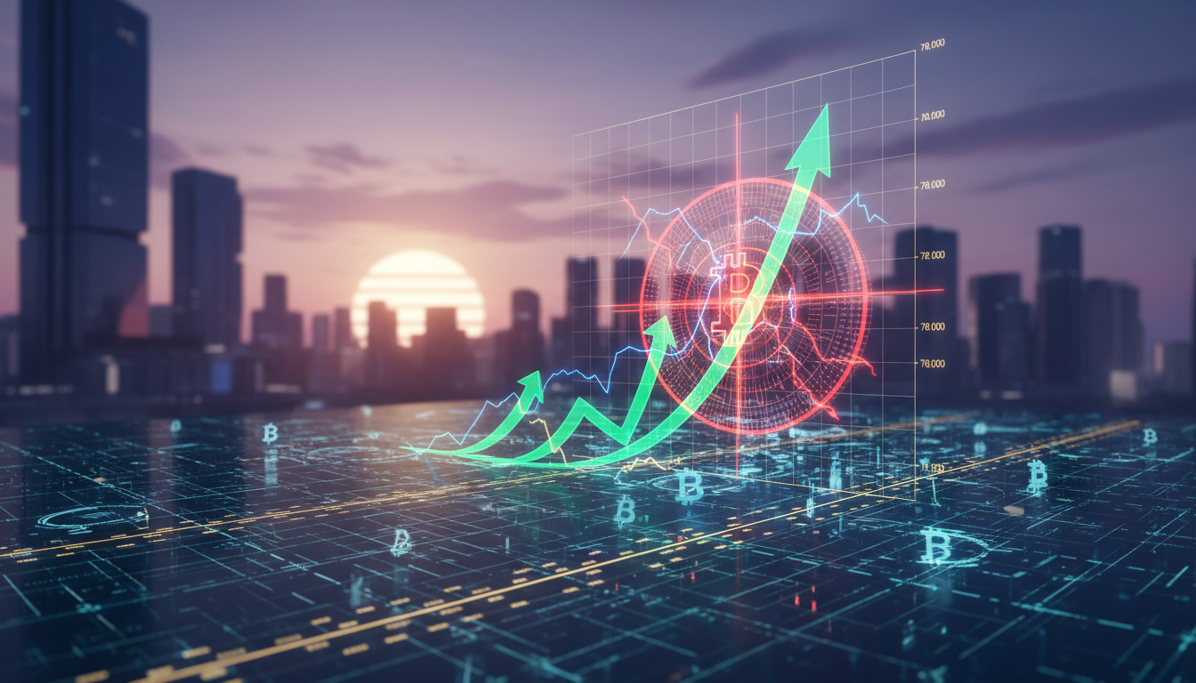 กราฟราคา Bitcoin แสดงแนวโน้มขาขึ้น แต่มีอุปสรรคที่ระดับ 78,000 ดอลลาร์