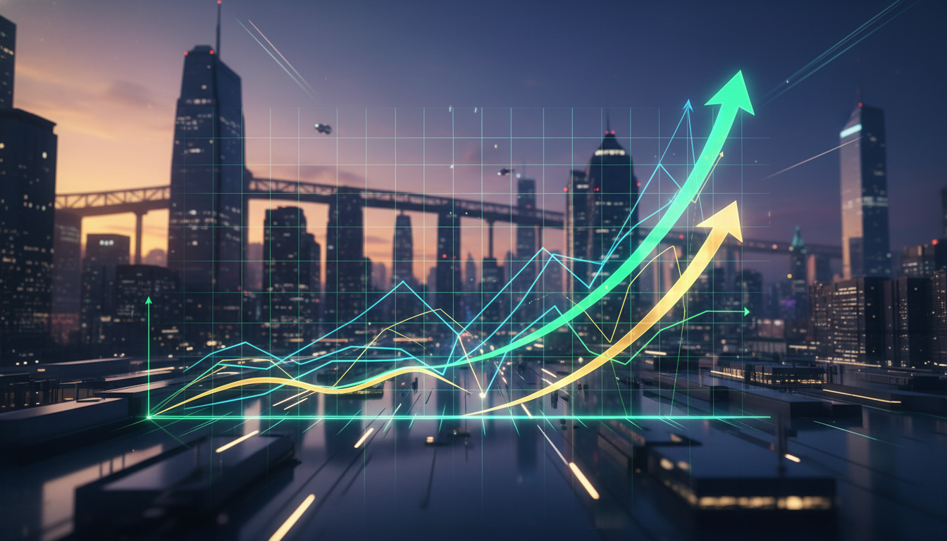 กราฟราคาคริปโตเคอร์เรนซีแสดงแนวโน้มขาขึ้น