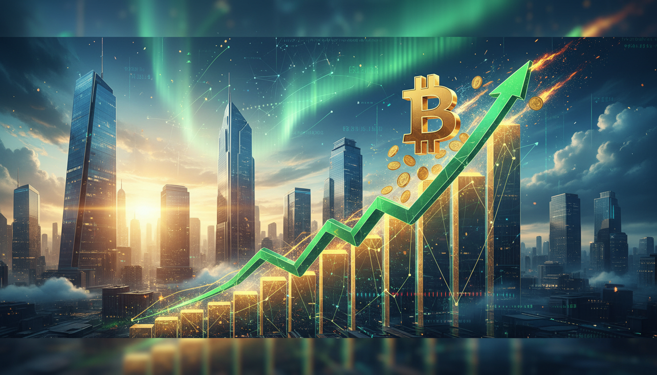 กราฟราคา Bitcoin พุ่งขึ้น แสดงถึงแนวโน้มขาขึ้นในตลาดคริปโตเคอร์เรนซี