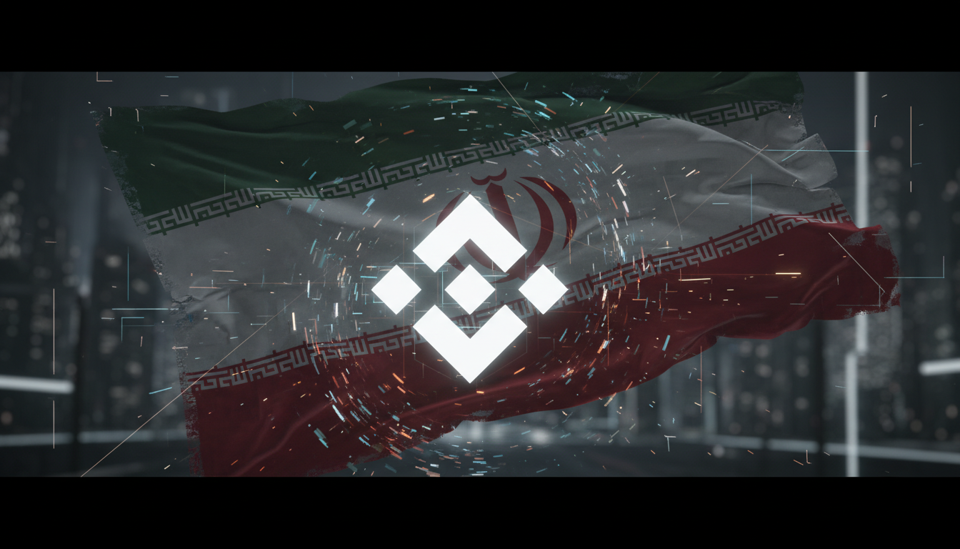 โลโก้ Binance พร้อมธงชาติอิหร่าน สื่อถึงความขัดแย้ง