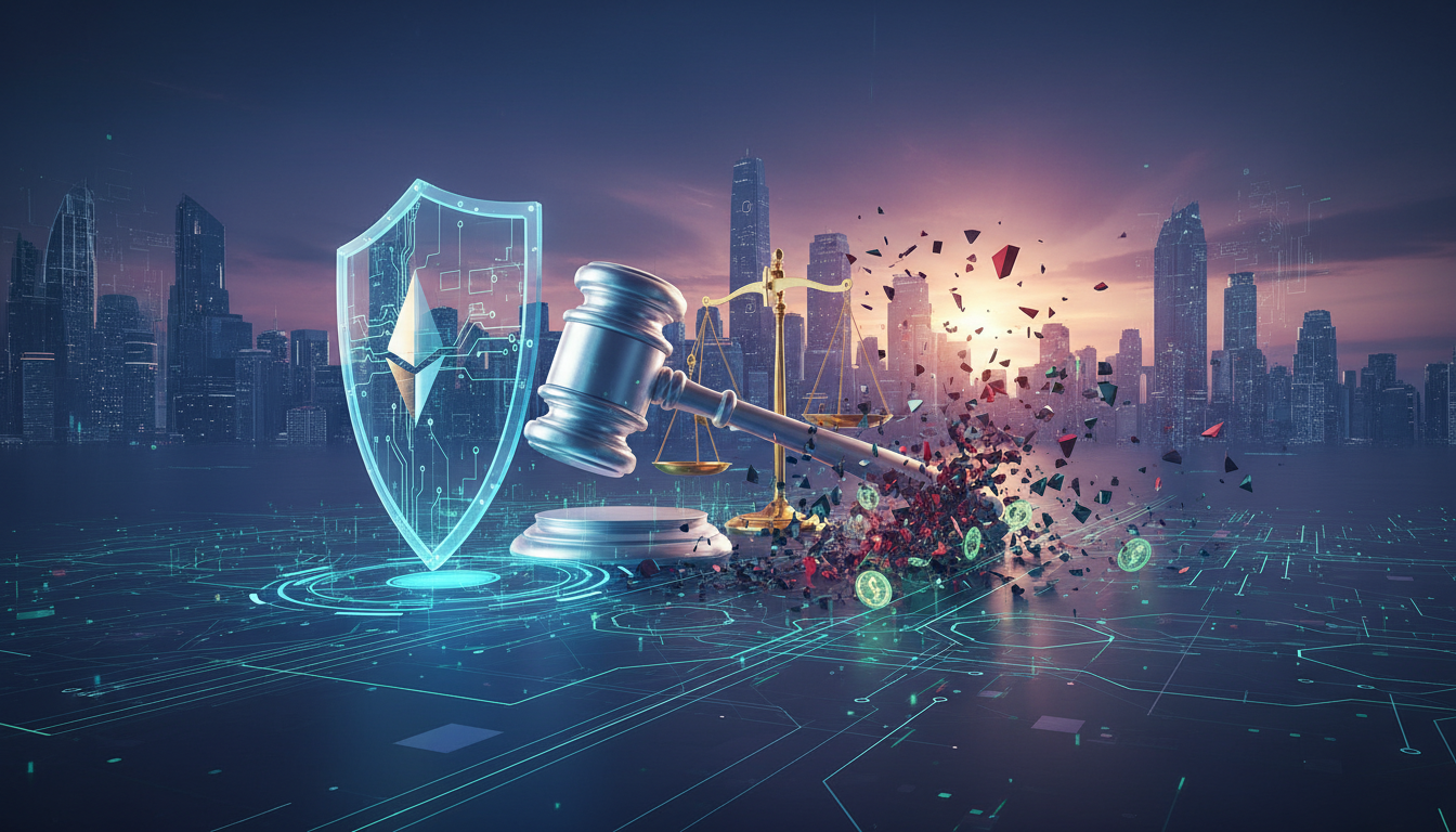 ภาพแสดงแนวคิดกฎหมายคริปโตและการป้องกันการทุจริต