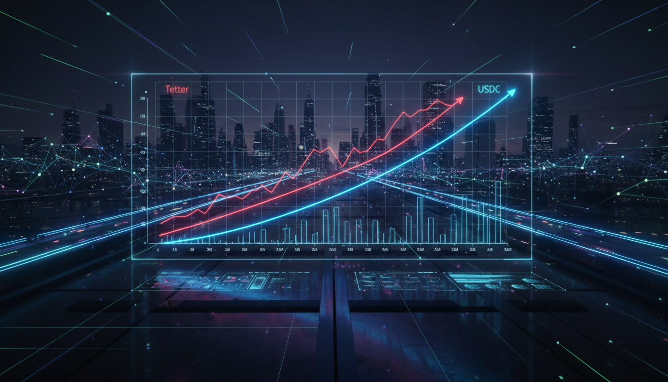 กราฟแสดง USDC แซง Tether ในตลาด Stablecoin