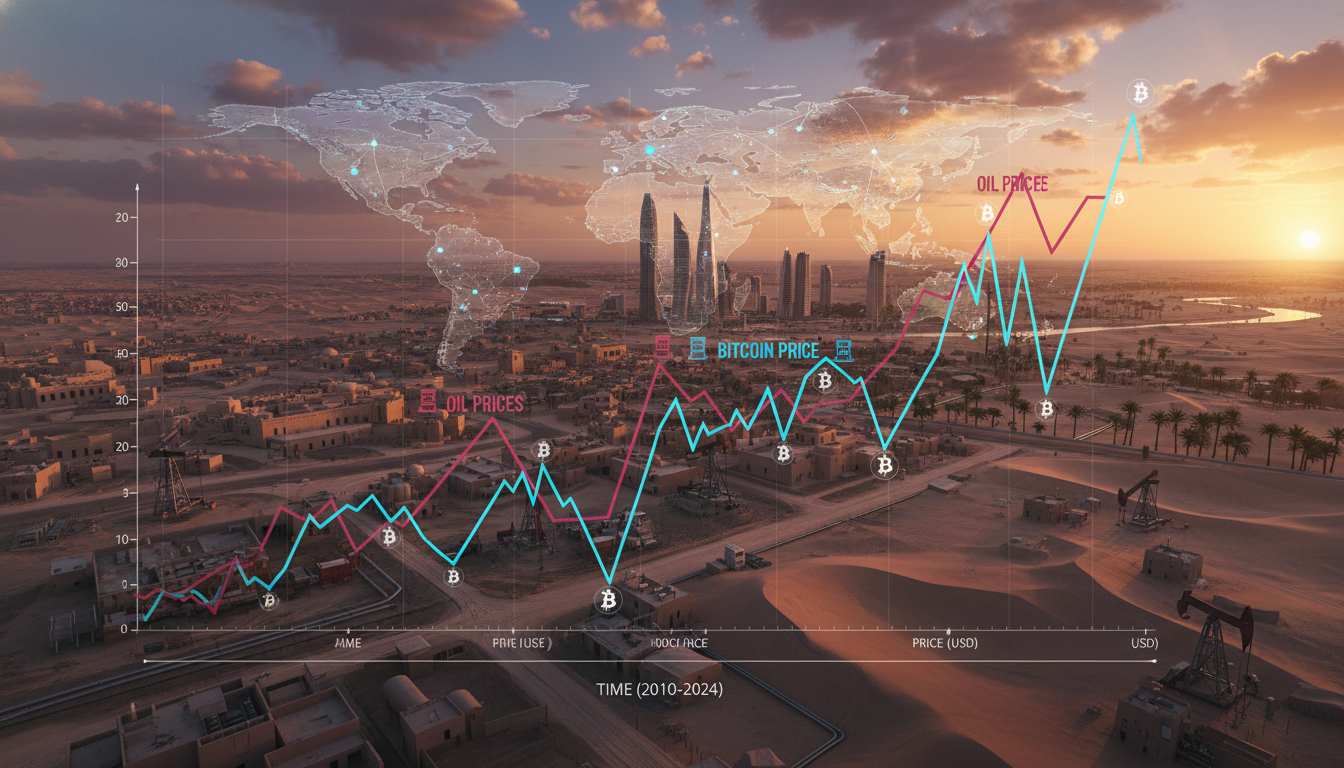 กราฟแสดงความสัมพันธ์ระหว่างราคาน้ำมันและราคา Bitcoin