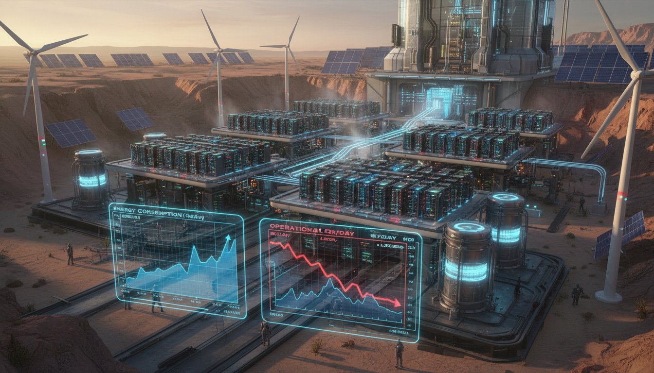 ภาพแสดงฟาร์มขุด Bitcoin แสดงถึงต้นทุนและพลังงานที่ใช้