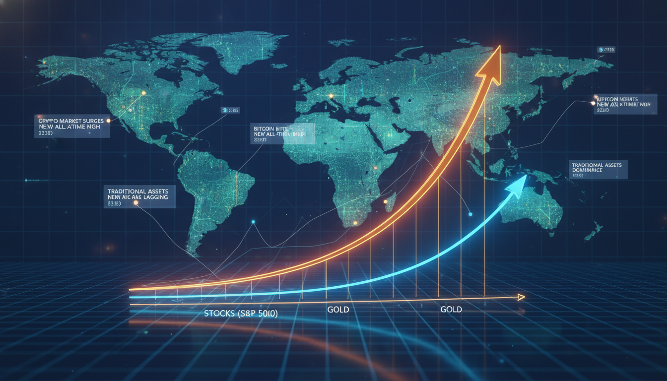 กราฟแสดงผลตอบแทน Bitcoin ที่สูงกว่าหุ้นและทองคำ