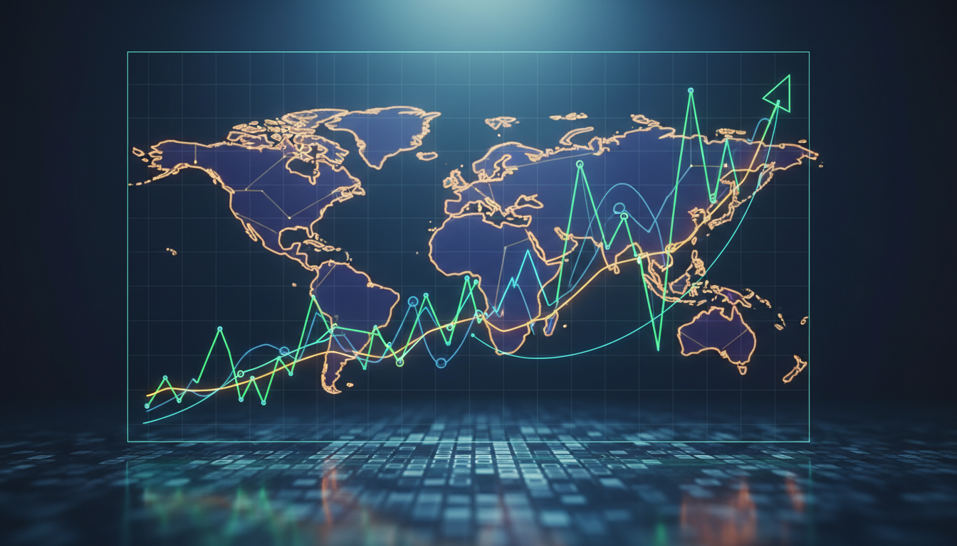 กราฟราคา Bitcoin กับแผนที่โลก แสดงถึงสถานการณ์ตลาด Bitcoin ทั่วโลก