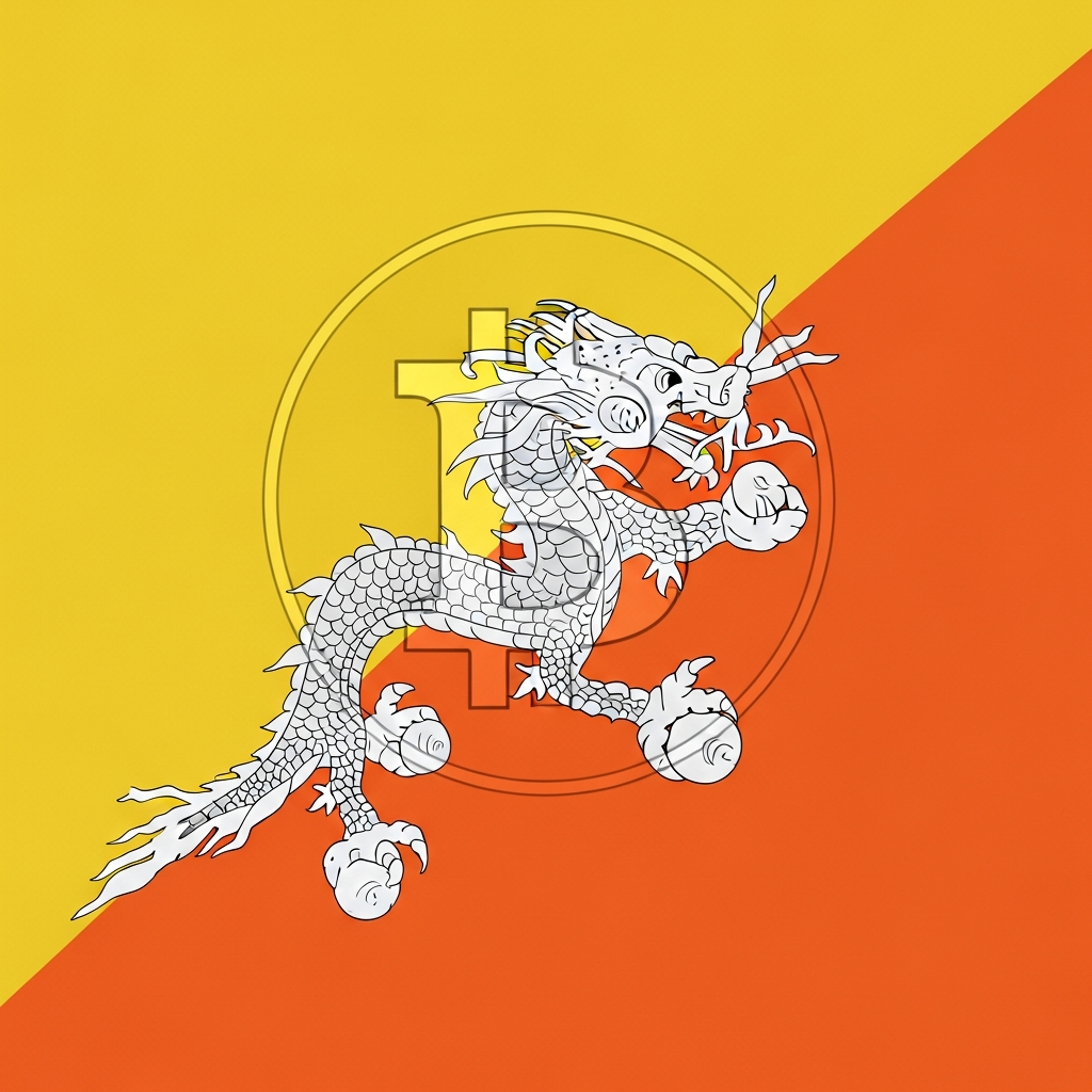 ธงชาติภูฏานมีสัญลักษณ์ Bitcoin ซ้อนทับ แสดงถึงการซื้อขาย Bitcoin ของประเทศ