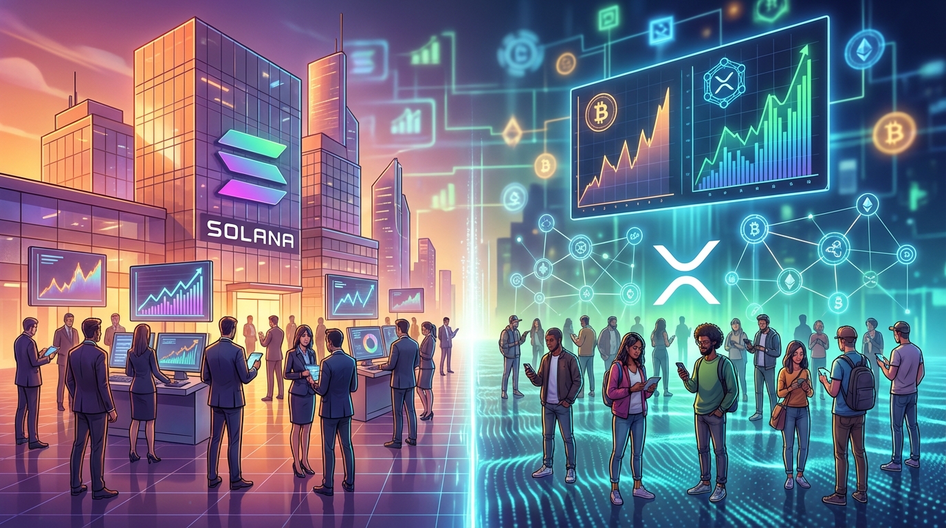 ภาพแสดงแนวโน้มการลงทุนใน Solana และ XRP ETF ที่แตกต่างกัน
