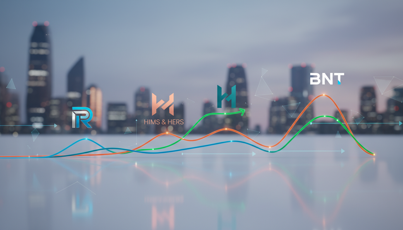 กราฟราคาหุ้น Rivian, Hims & Hers และ BioNTech ในตลาดหุ้นสหรัฐ