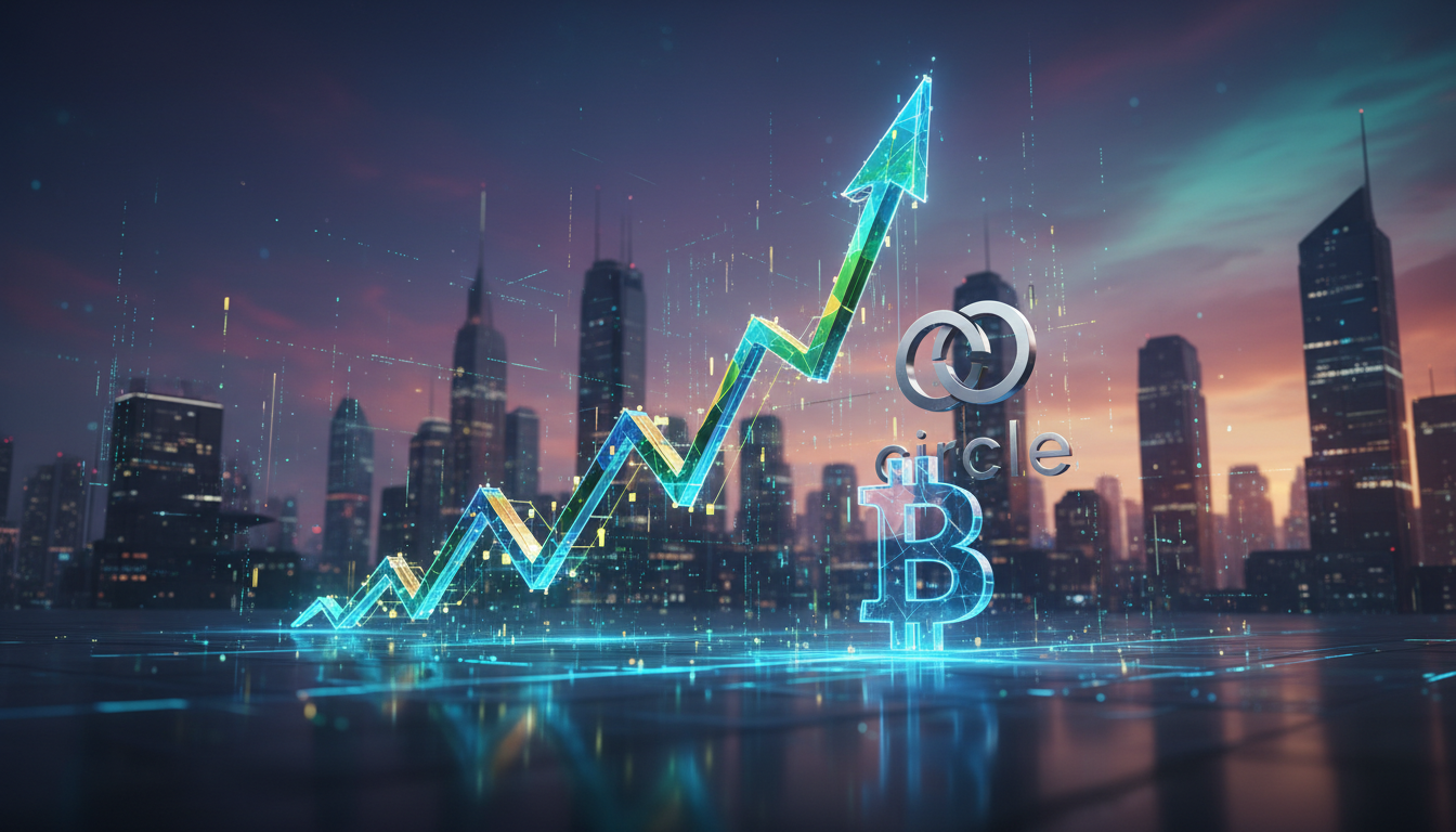 กราฟหุ้น Circle พุ่งสูงขึ้น แสดงถึงการเติบโตของ Stablecoin