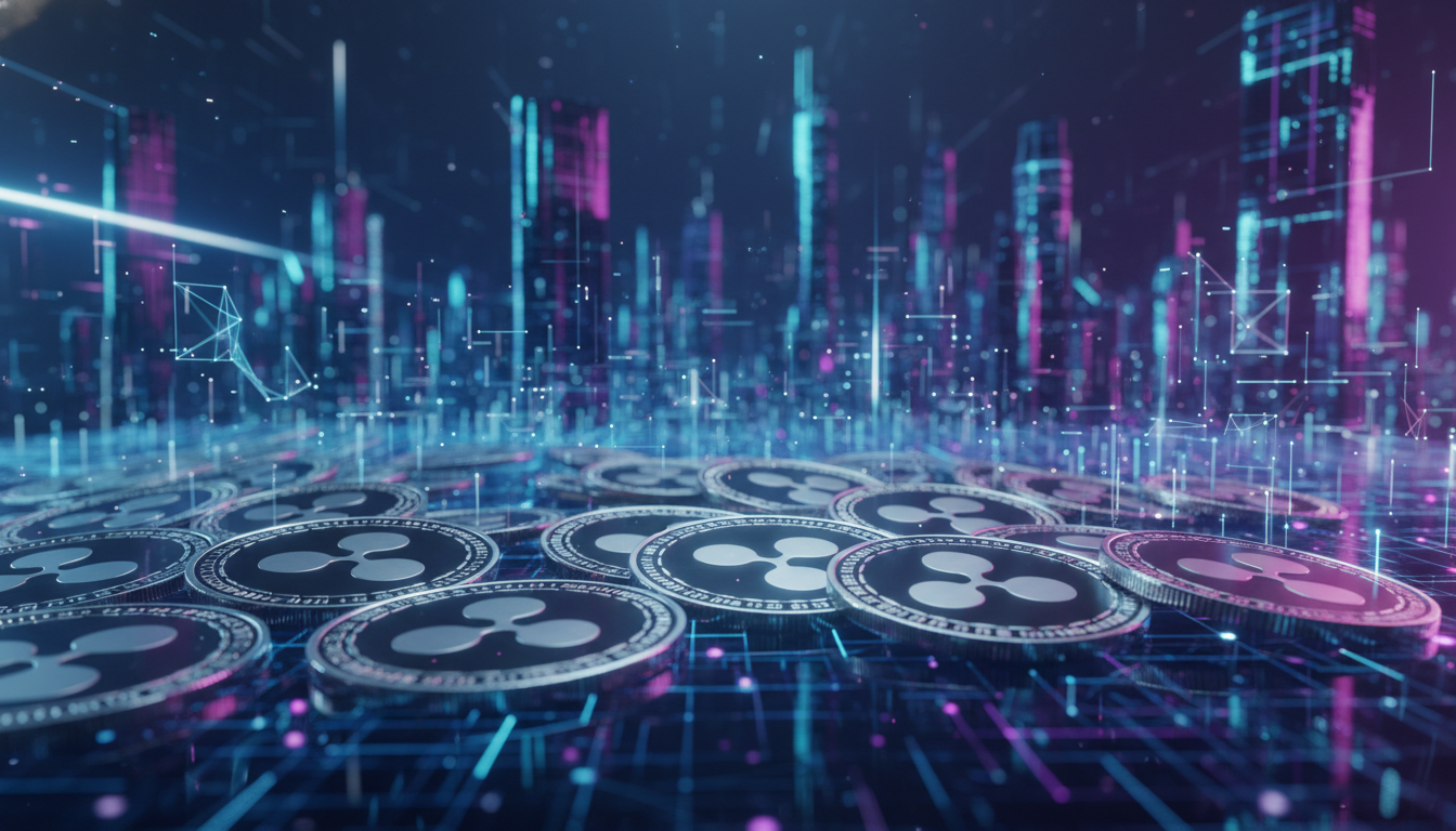 เหรียญ XRP กับพื้นหลังเทคโนโลยีบล็อกเชน