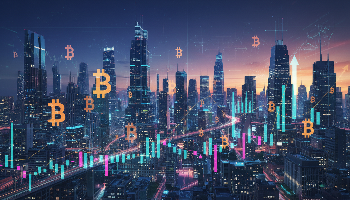 ภาพกราฟิกแสดงราคา Bitcoin พุ่งสูงขึ้น