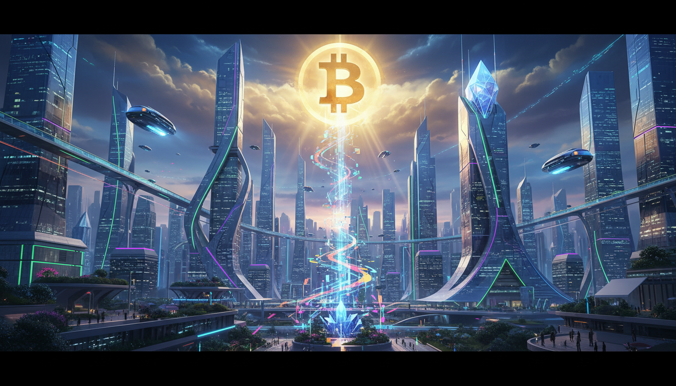 Bitcoin ส่องสว่างในเมืองอนาคต สัญลักษณ์ของการเติบโตสู่ 1 ล้านดอลลาร์