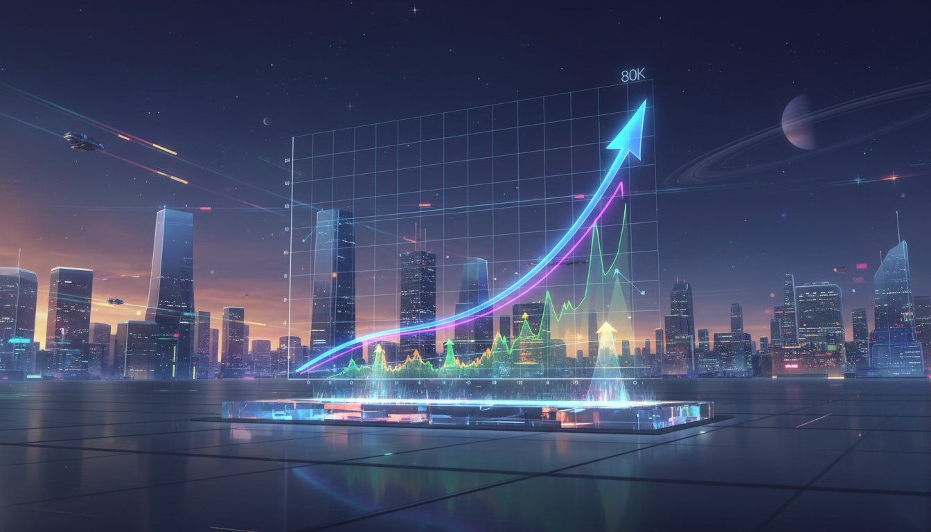 กราฟแสดงความผันผวนของราคา Bitcoin ที่มีแนวโน้มขึ้นไปที่ 80,000 ดอลลาร์