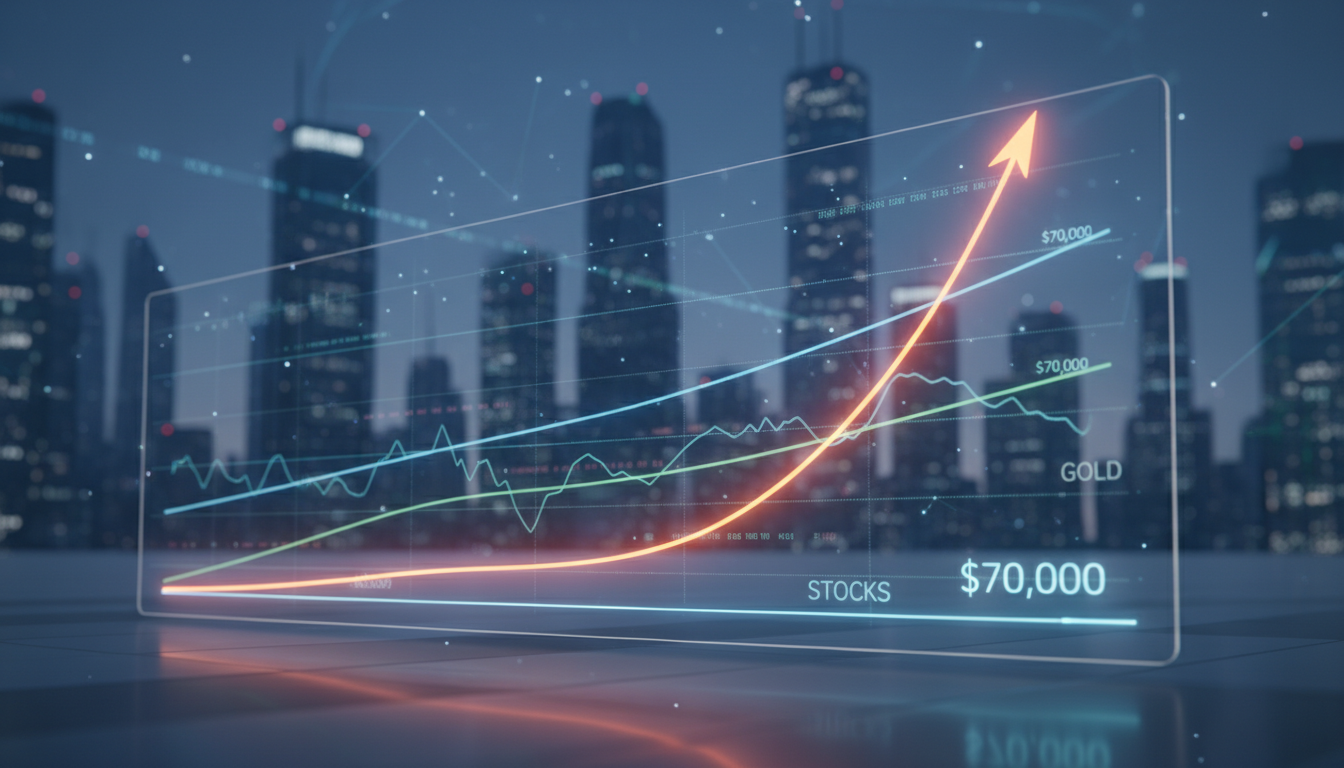 กราฟราคา Bitcoin พุ่งเหนือ 70,000 ดอลลาร์ สวนทางตลาดหุ้นและทองคำ