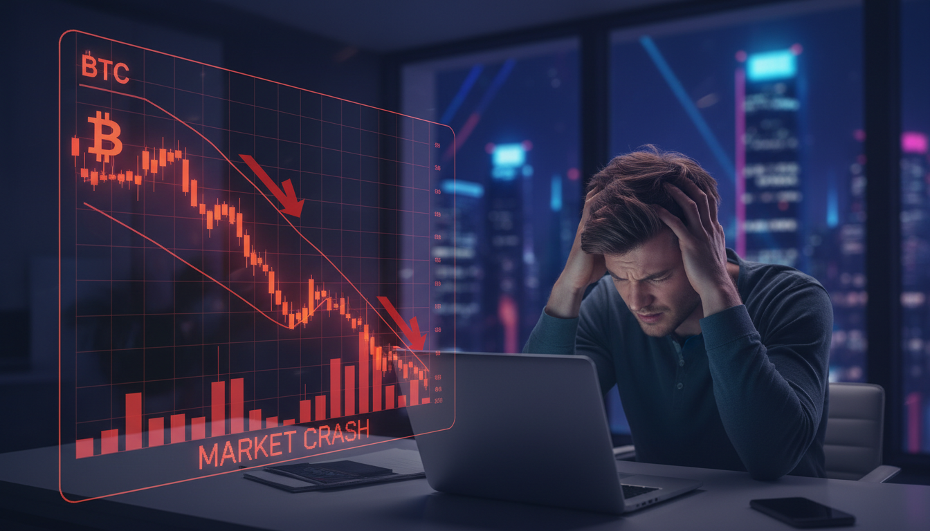 กราฟราคา Bitcoin พร้อมสัญญาณขาลง นักลงทุนกังวล