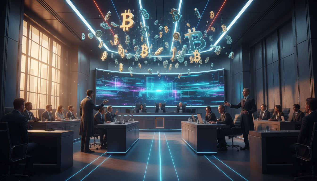 ภาพการพิจารณาคดีในศาลเกี่ยวกับ Bitcoin ที่ถูกยึด