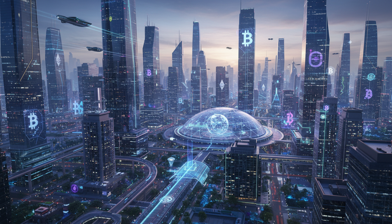 ภาพแสดงแนวคิดคริปโตแก้ปัญหาในเมืองอนาคต