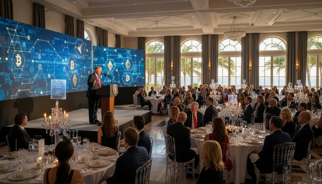 โดนัลด์ ทรัมป์ กล่าวสุนทรพจน์ในงานเลี้ยงอาหารกลางวันสำหรับผู้ถือ TRUMP Token ที่ Mar-a-Lago