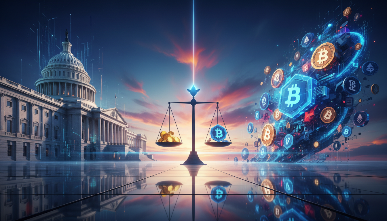 ภาพแสดงวุฒิสภาสหรัฐฯ และกฎหมายคริปโต