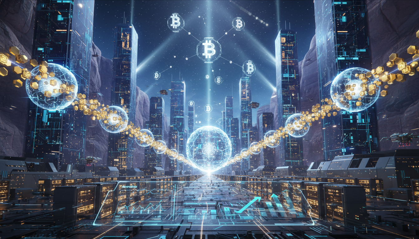 ภาพแสดงภูมิทัศน์ดิจิทัลของการขุด Bitcoin เน้นการใช้สินทรัพย์อย่างมีประสิทธิภาพ